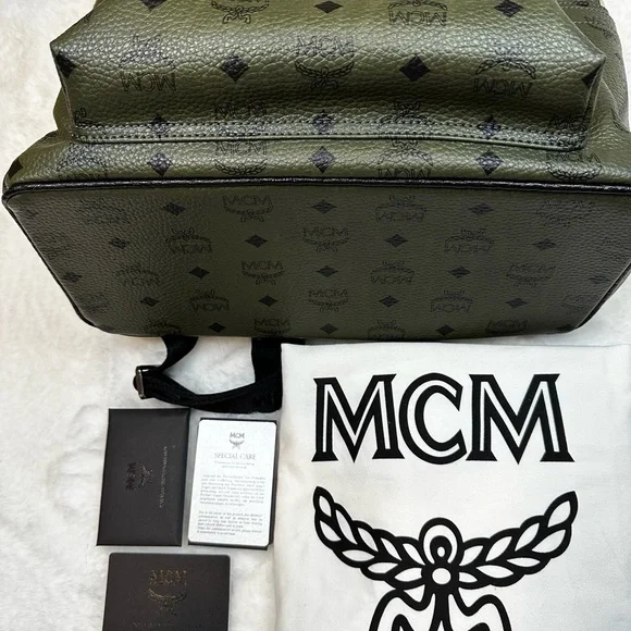 MCM Dark Green Logo Backpack - Picture 4 of 16